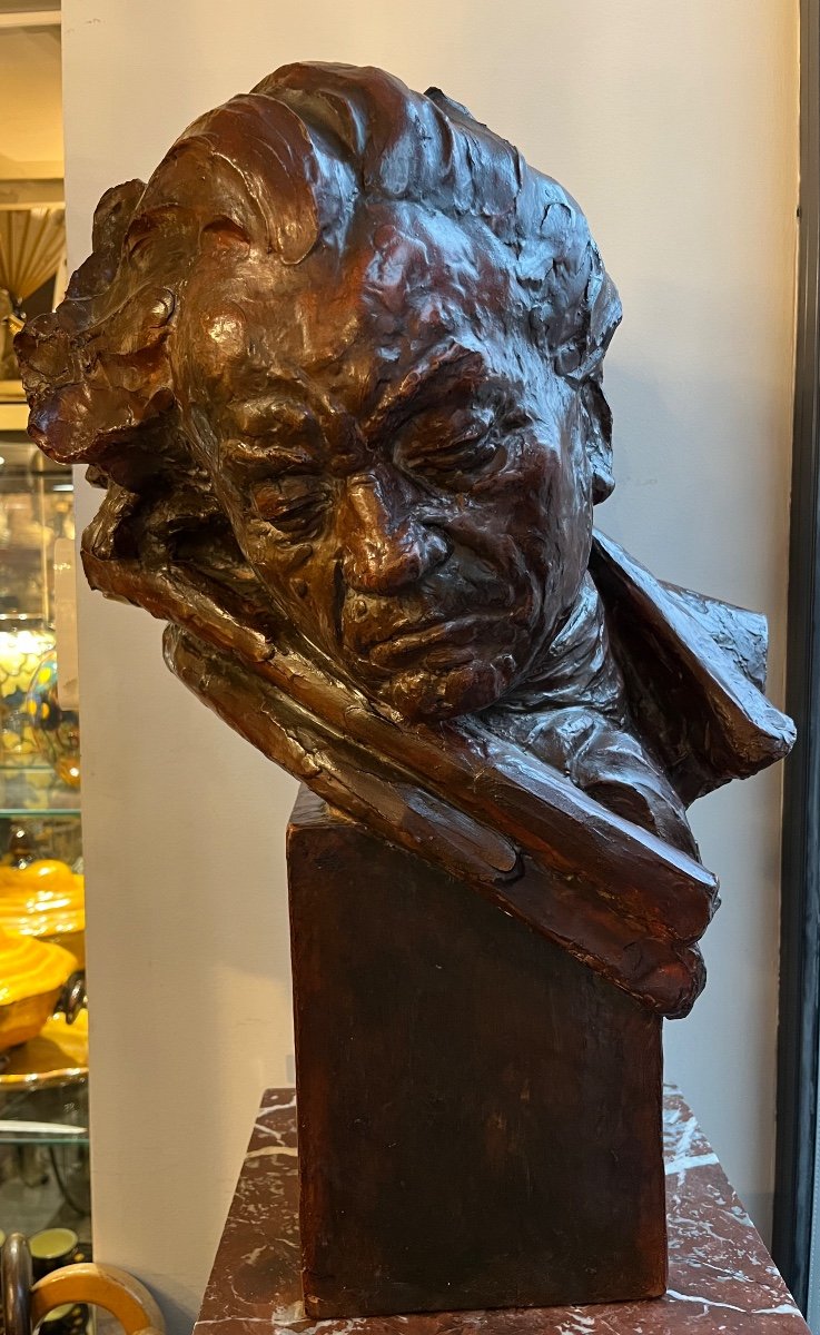 Sculpture Du Musicien Ludwig VanBeethoven En Terre Cuite Signé Par Marcel Bouraine Hauteur 60cm