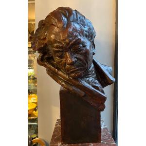 Sculpture Du Musicien Ludwig VanBeethoven En Terre Cuite Signé Par Marcel Bouraine Hauteur 60cm