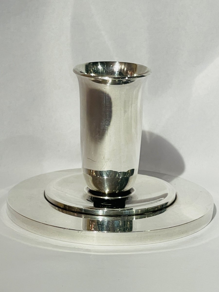 Georg Jensen Pair Of Sterling Silver Candlesticks By Harald Nielsen-photo-1