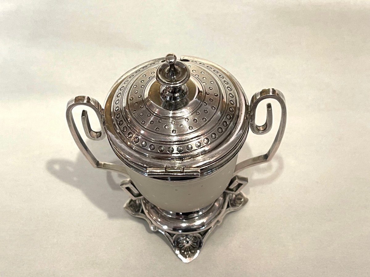 Silver Mustard Pot Minerve XIX With Spoon-photo-2