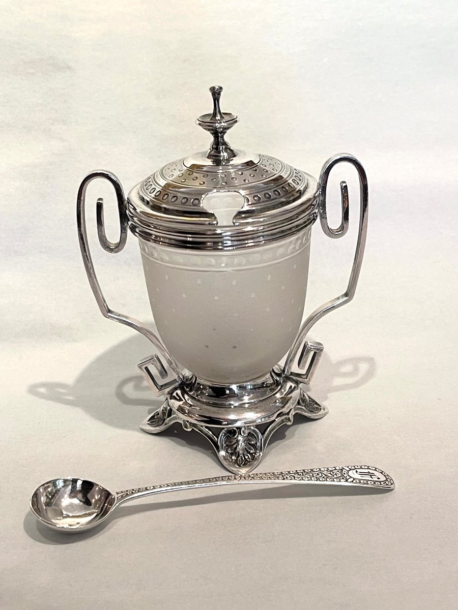 Silver Mustard Pot Minerve XIX With Spoon