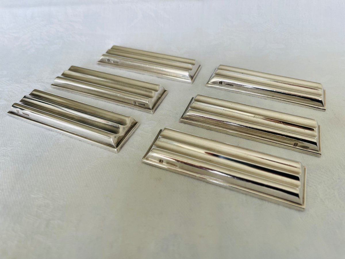 Ripple Knife Holder Christofle Art Deco Silver Metal Pack Of 6