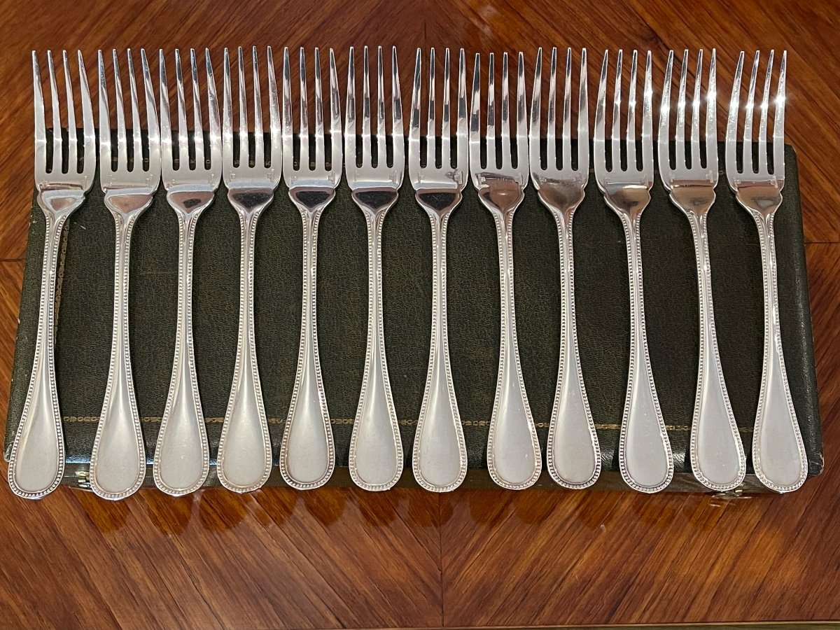 Christofle Perles 12 Silver Metal Fish Cutlery -photo-2