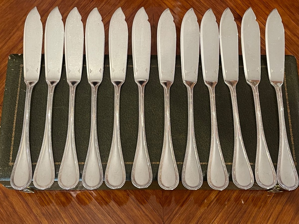 Christofle Perles 12 Silver Metal Fish Cutlery -photo-3