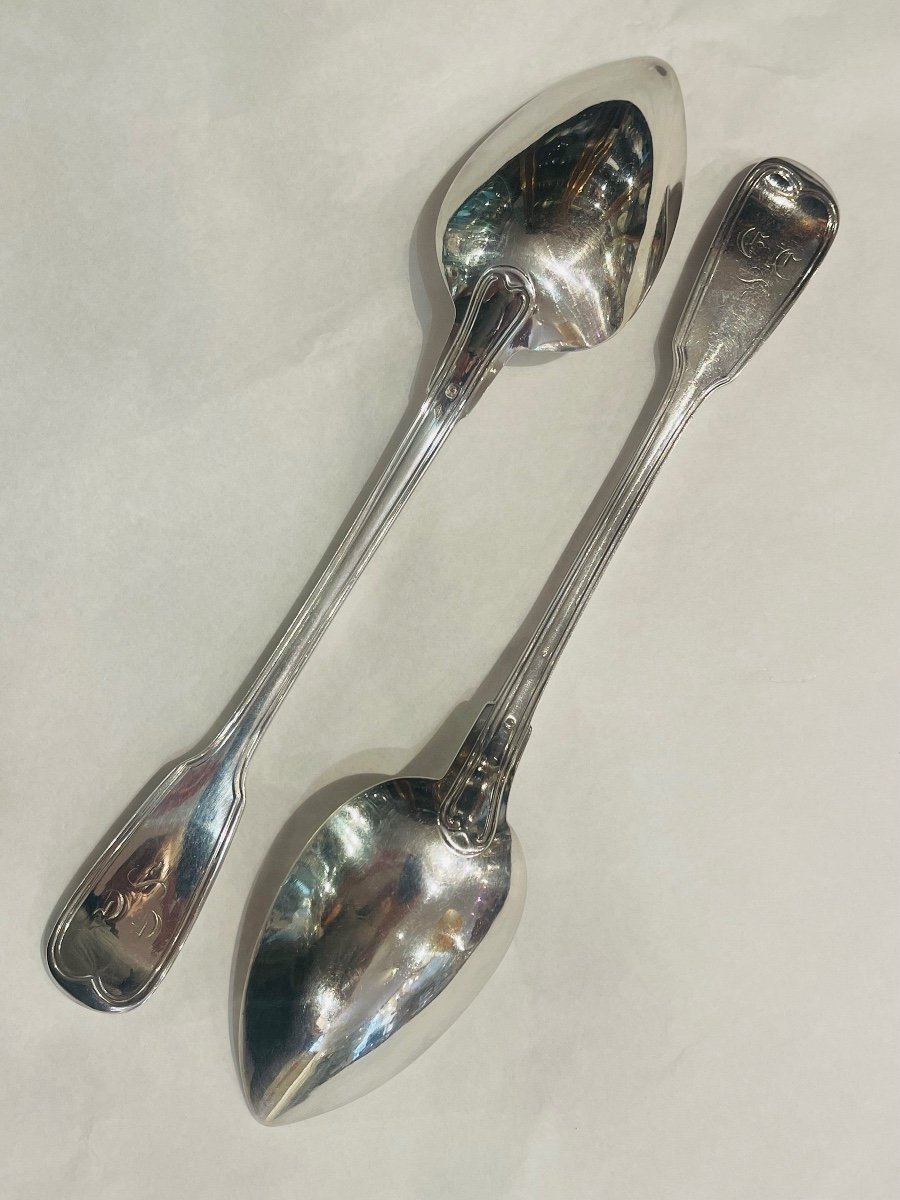 Pair Of Stewing Or Serving Spoons Old Silver 