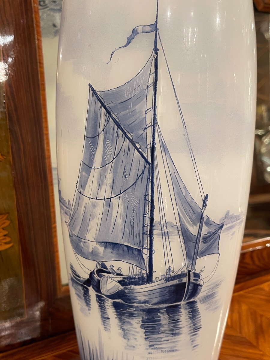 Legras Et Cie Delft Decor Vase In Opaline Sailboat And Mills Decor-photo-2