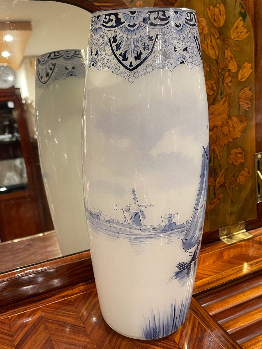 Legras Et Cie Delft Decor Vase In Opaline Sailboat And Mills Decor-photo-1