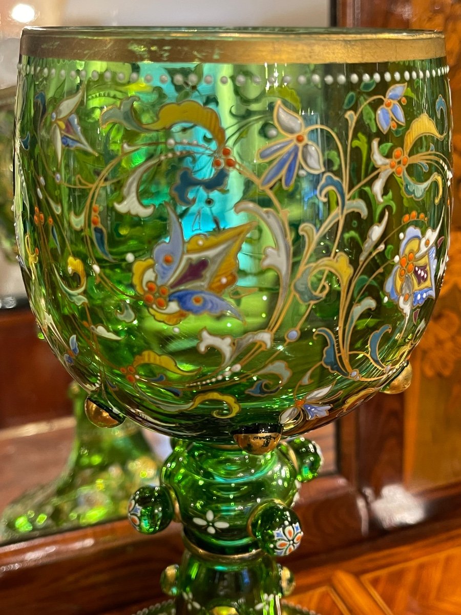 Grand Calice Verre De Bohème Emaillé Et Doré Karlsbad-photo-2