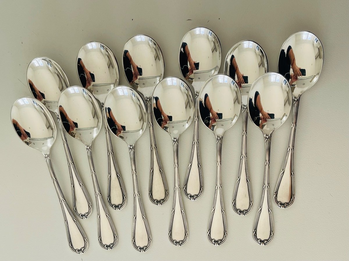 Christofle Rubans 12 Silver Metal Lace Spoons 