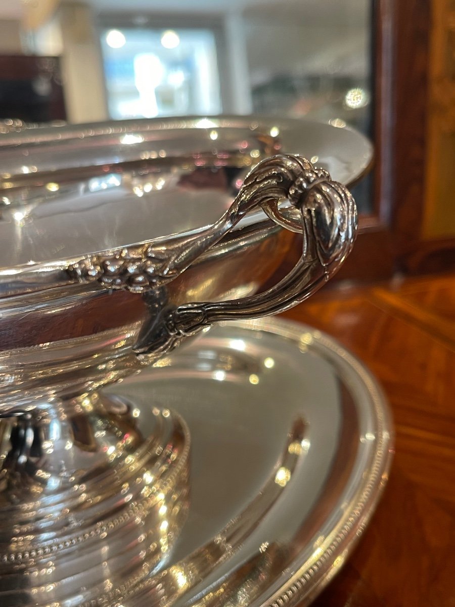 Christofle Perles Sauce Boat And Tray In Silver Metal 19th Century-photo-3