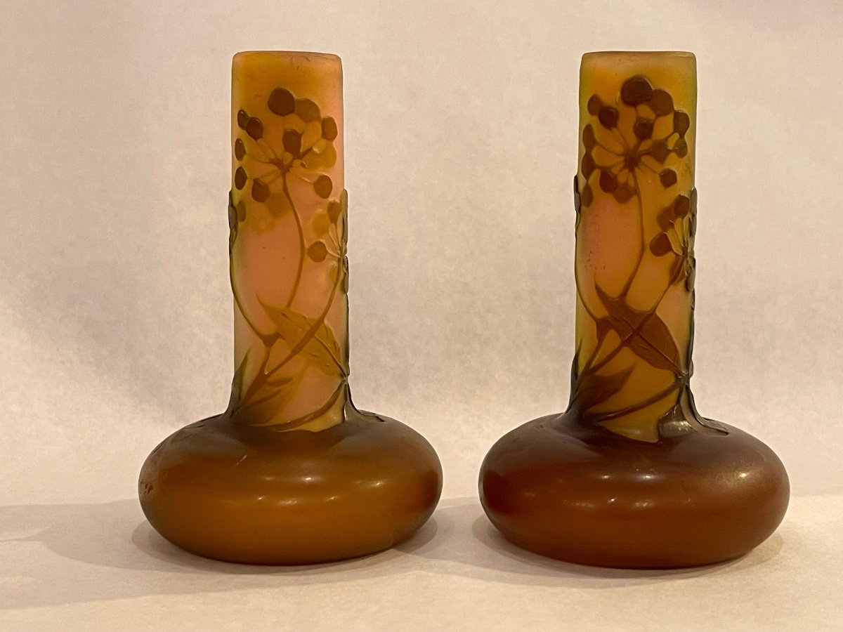 Gallé Paire De Vases Miniatures 1900 Art Nouveau En Verre -photo-2