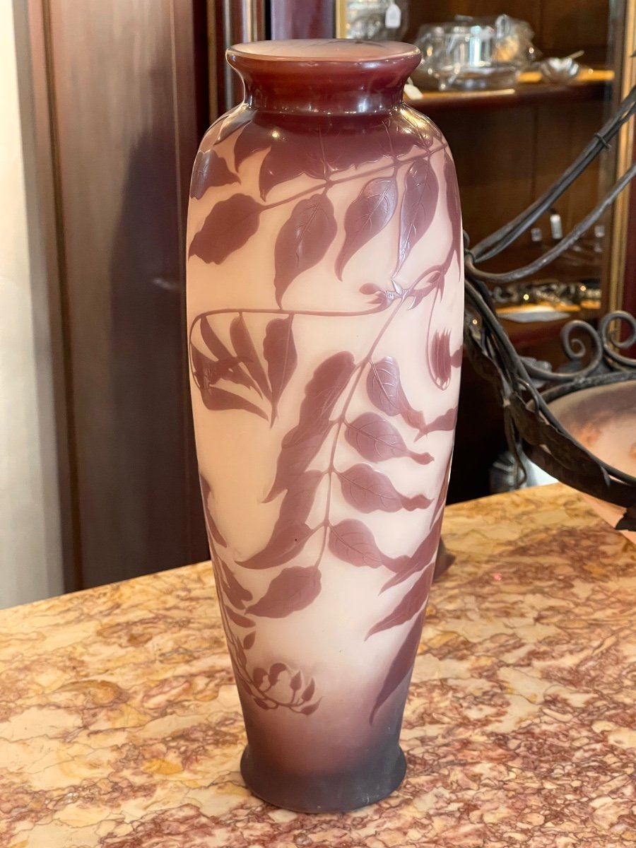 Large Gallé Vase Art Nouveau Wisteria Decor -photo-1