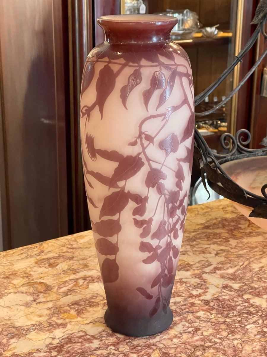 Large Gallé Vase Art Nouveau Wisteria Decor -photo-2