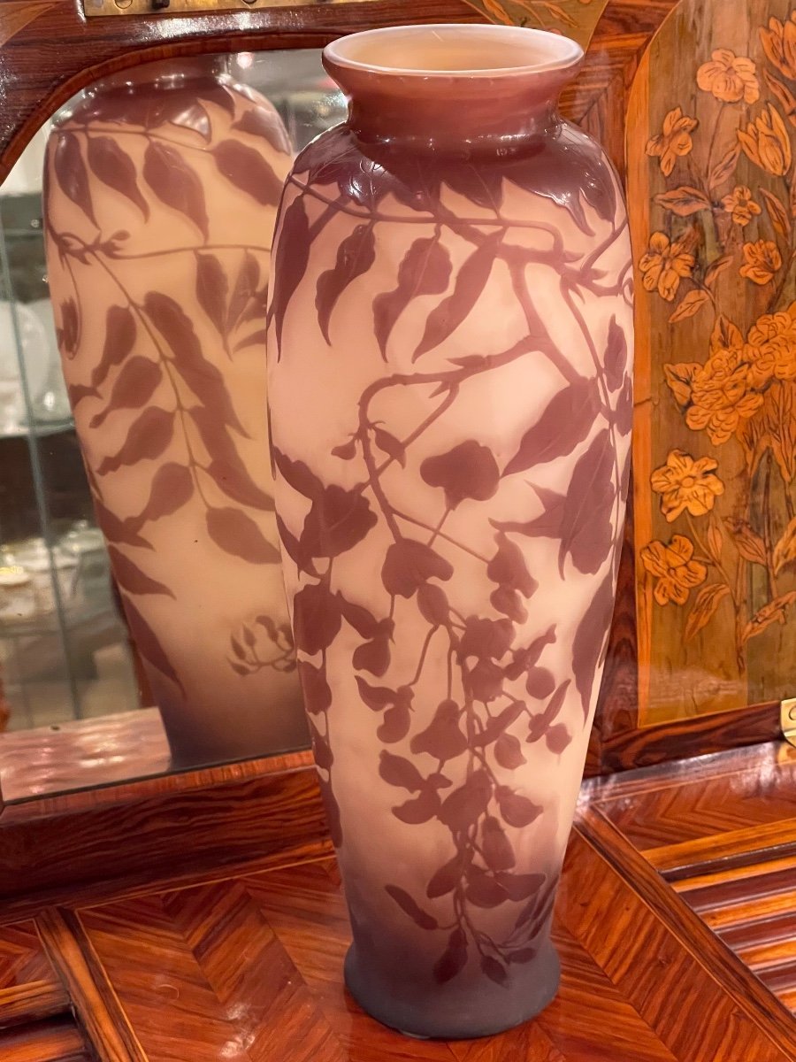 Large Gallé Vase Art Nouveau Wisteria Decor 