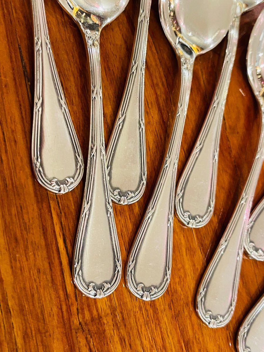 Christofle Rubans 12 Silver Metal Ice Cream Spoons-photo-2