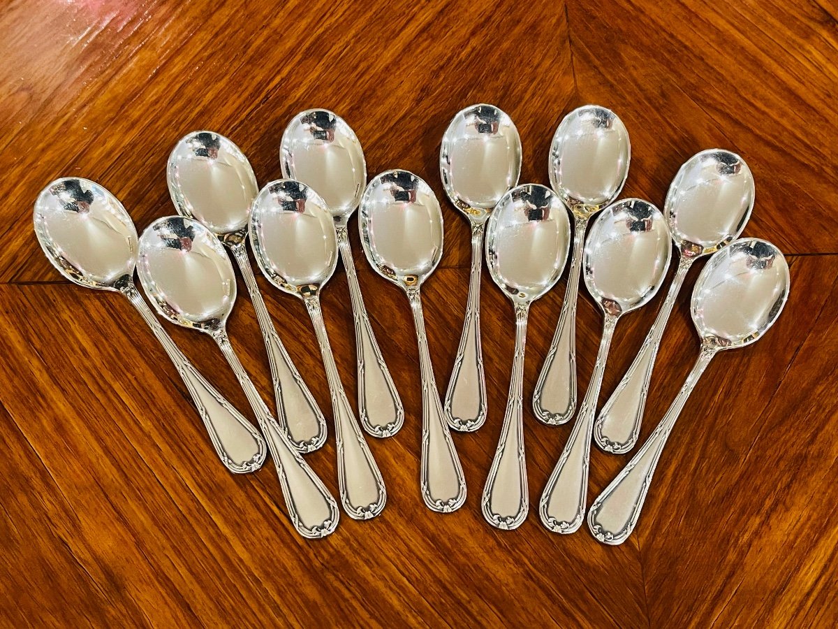 Christofle Rubans 12 Silver Metal Ice Cream Spoons