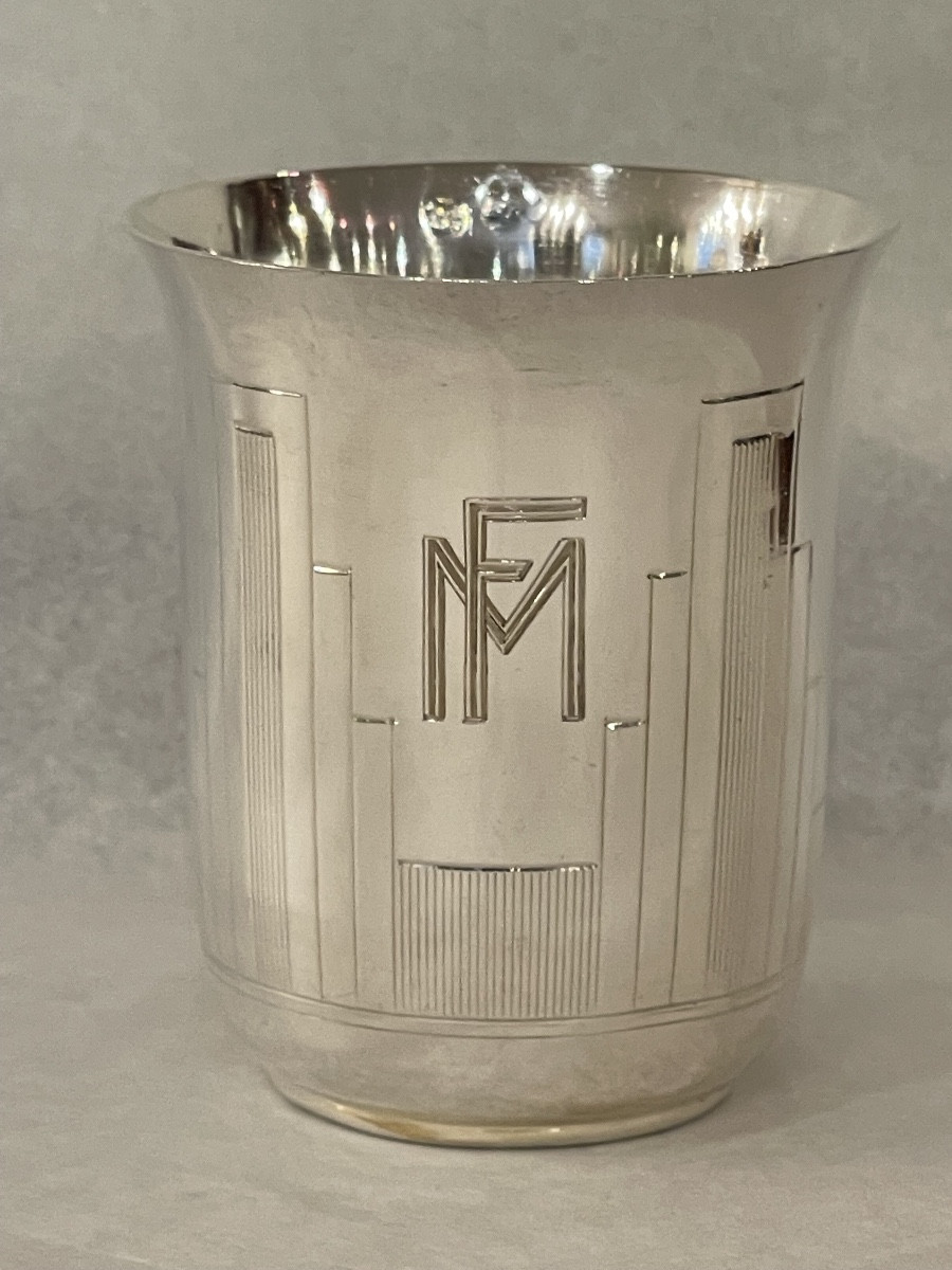 Art Deco Sterling Silver Fm Monogram Mug