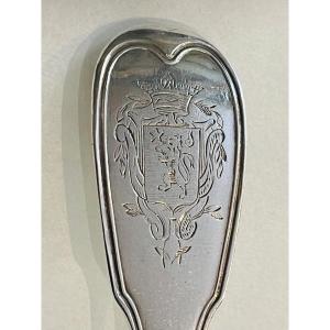 6 Table Cutlery With Crown And Coat Of Arms Late 18th Early 19th Silver 1st Coq Au Filet