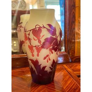 Gallé Vase Verre Art Nouveau Cœurs De Marie Rouge Et Jeune