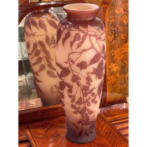 Large Gallé Vase Art Nouveau Wisteria Decor 