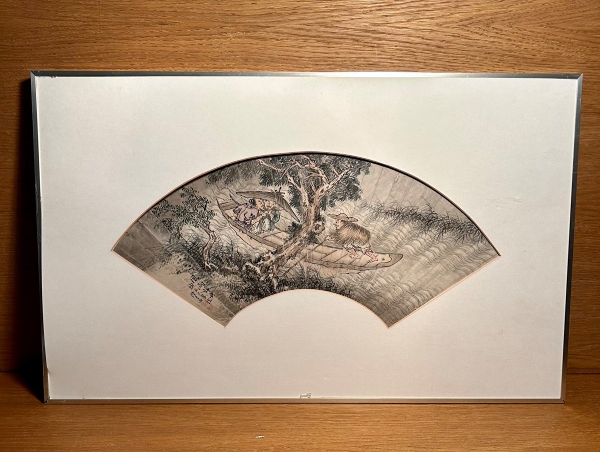 18th Century Chinese Ink Fan Painting-photo-2
