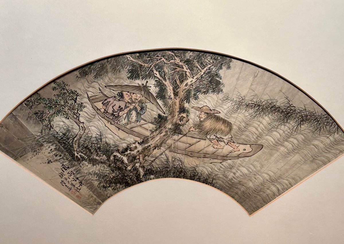 18th Century Chinese Ink Fan Painting-photo-3