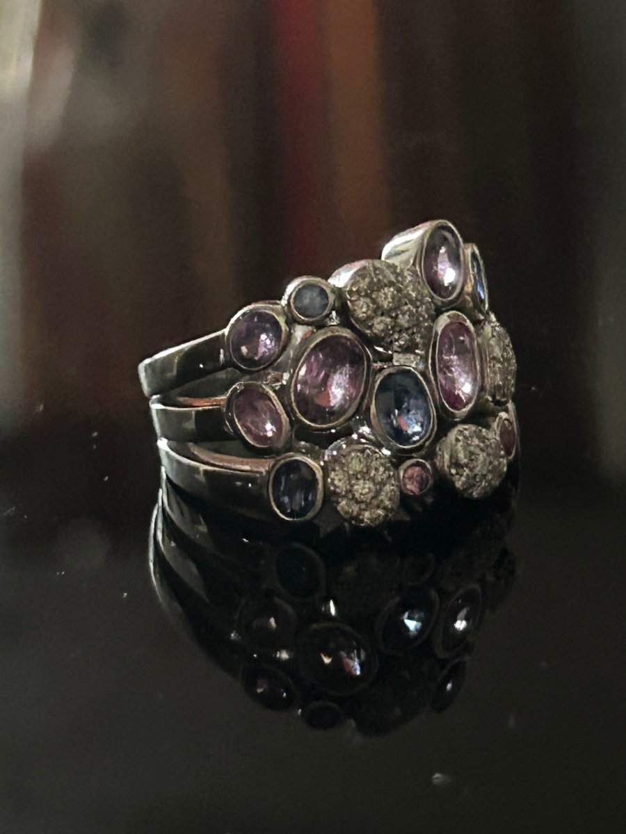 White Gold And Sapphire Cocktail Ring-photo-2