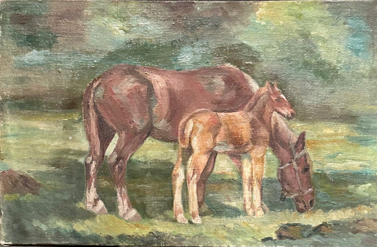 Oil On Canvas Depicting Horses