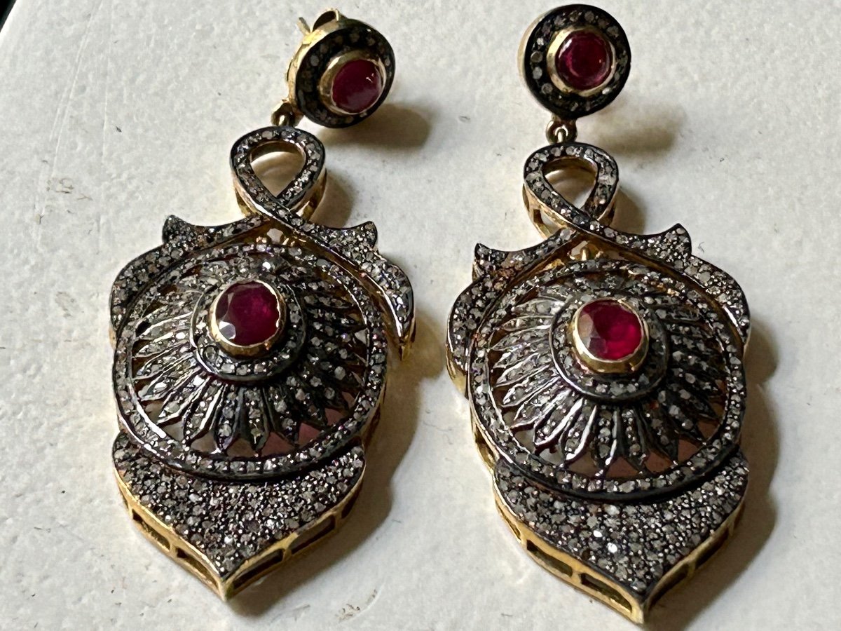 Pair Of Gold, Diamond And Ruby Earrings-photo-2