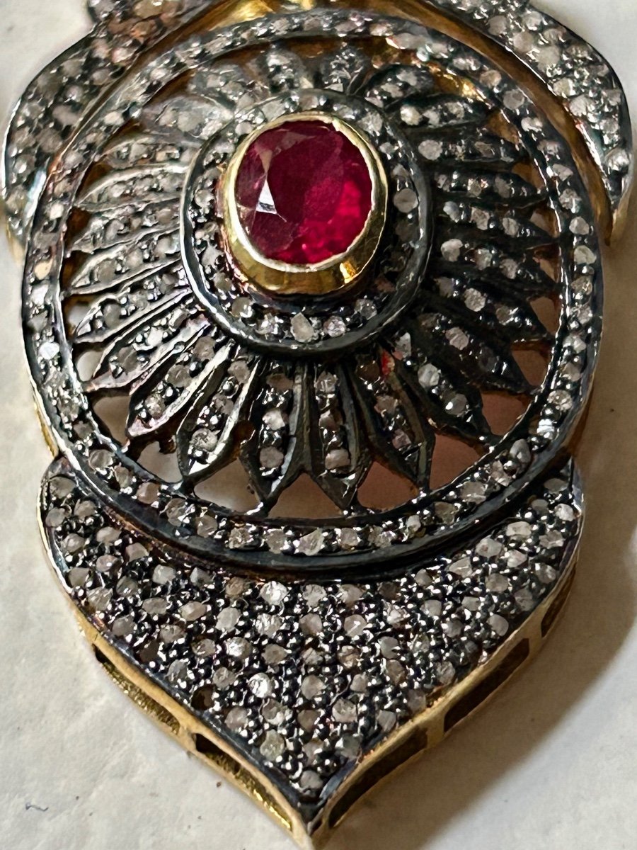 Pair Of Gold, Diamond And Ruby Earrings-photo-2