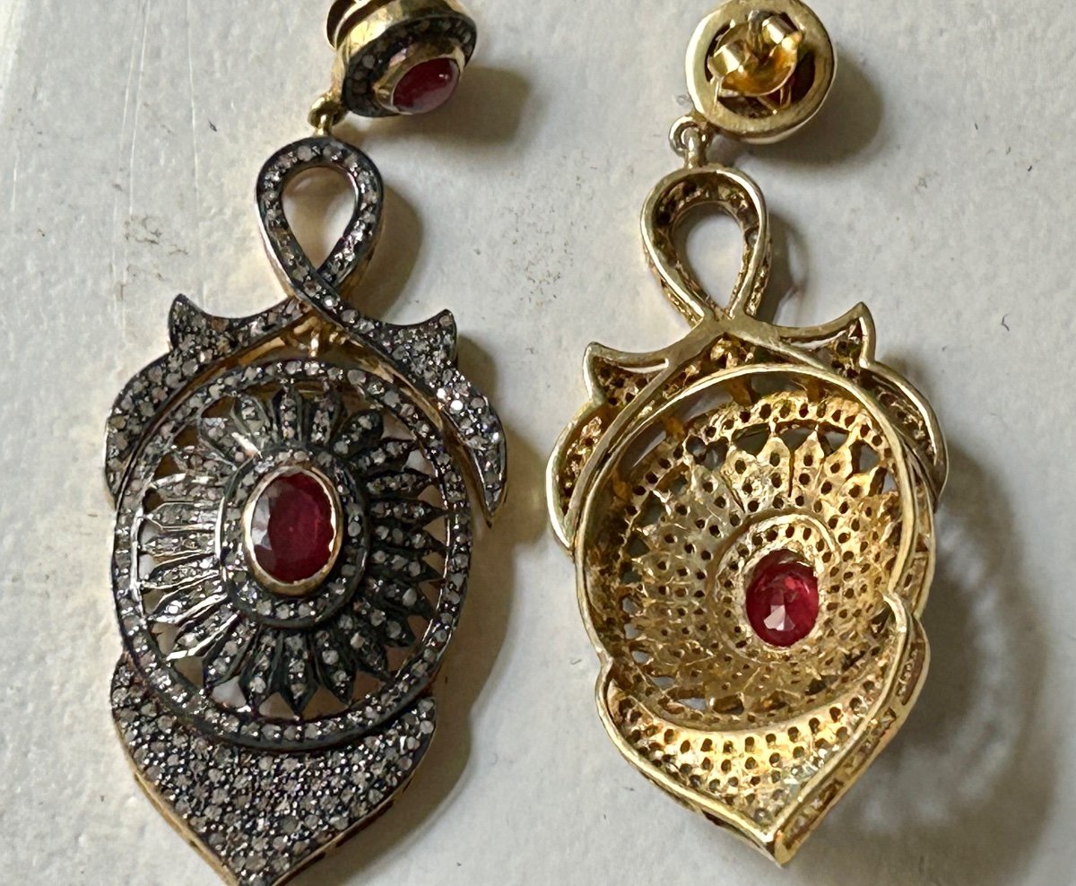 Pair Of Gold, Diamond And Ruby Earrings-photo-3