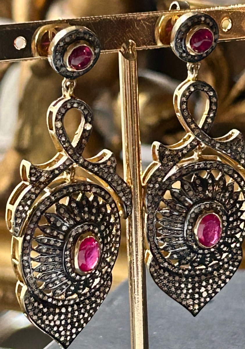 Pair Of Gold, Diamond And Ruby Earrings