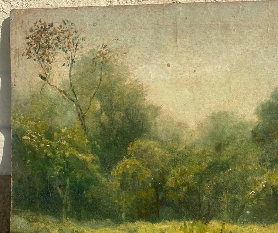 L.dupuis, huile sur panneau paysage de forêt -photo-2