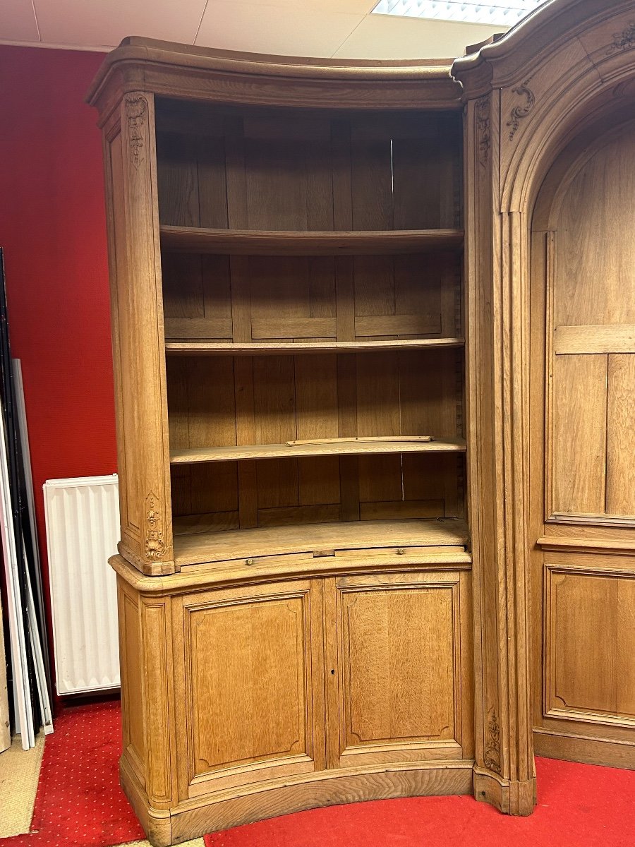 Curved Oak Bookcase, Regency Style-photo-2