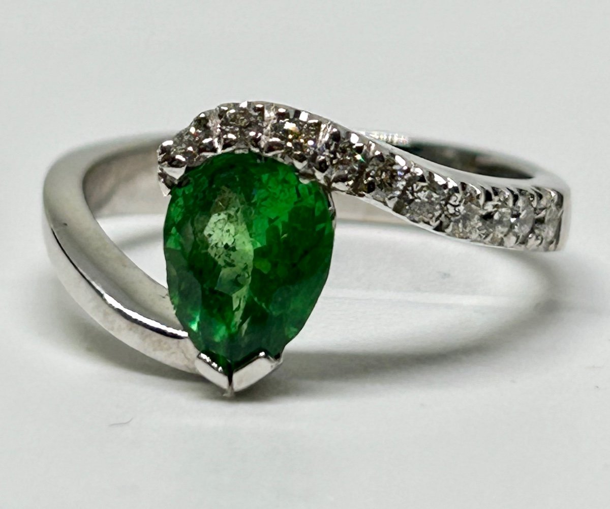 Bague en or blanc, tsavorite et brillants-photo-4