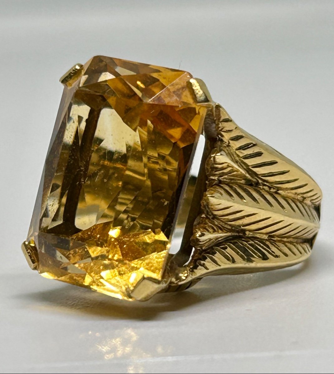 Bague rectangulaire or et citrine-photo-3