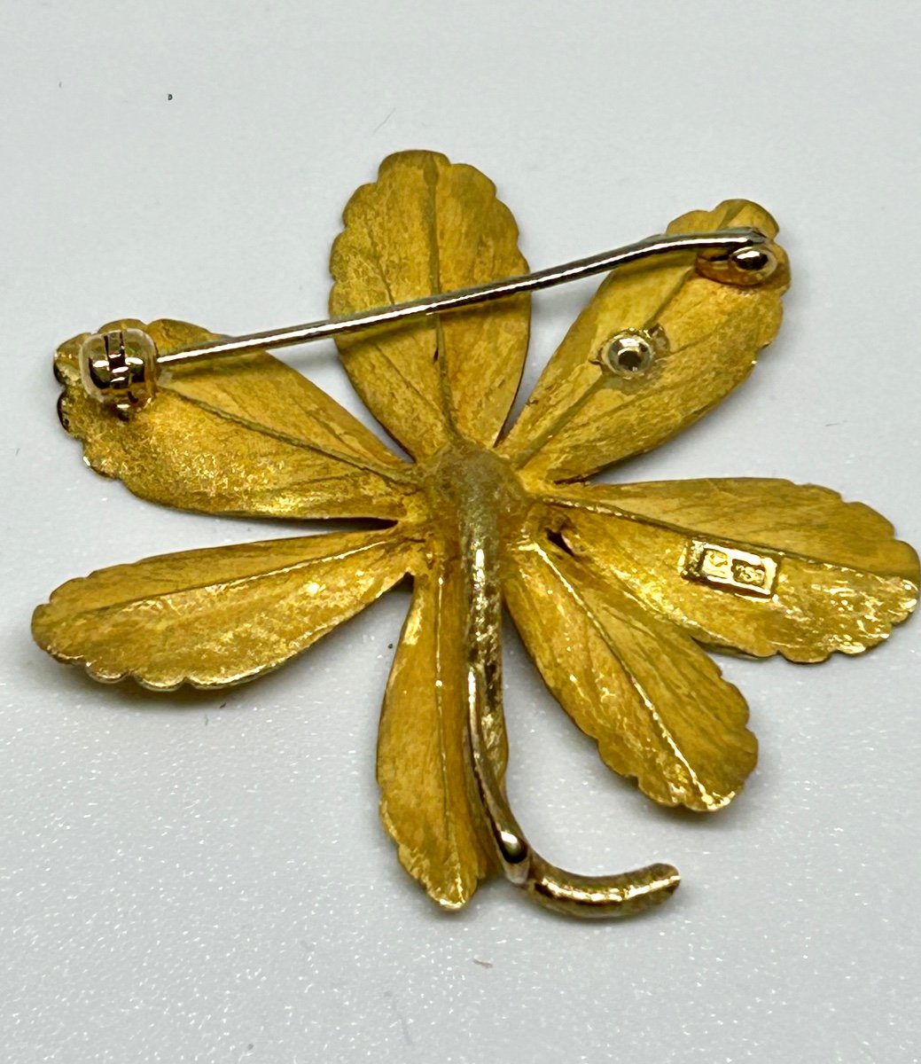 Broche feuille de châtaignier en or et brillant-photo-1