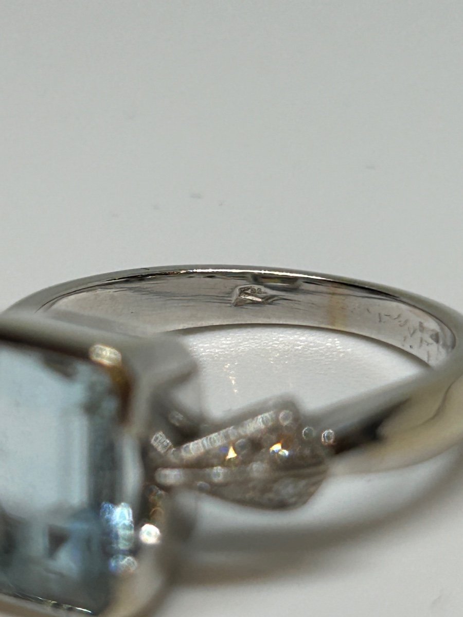 Bague or blanc, aigue-marine et diamants -photo-7