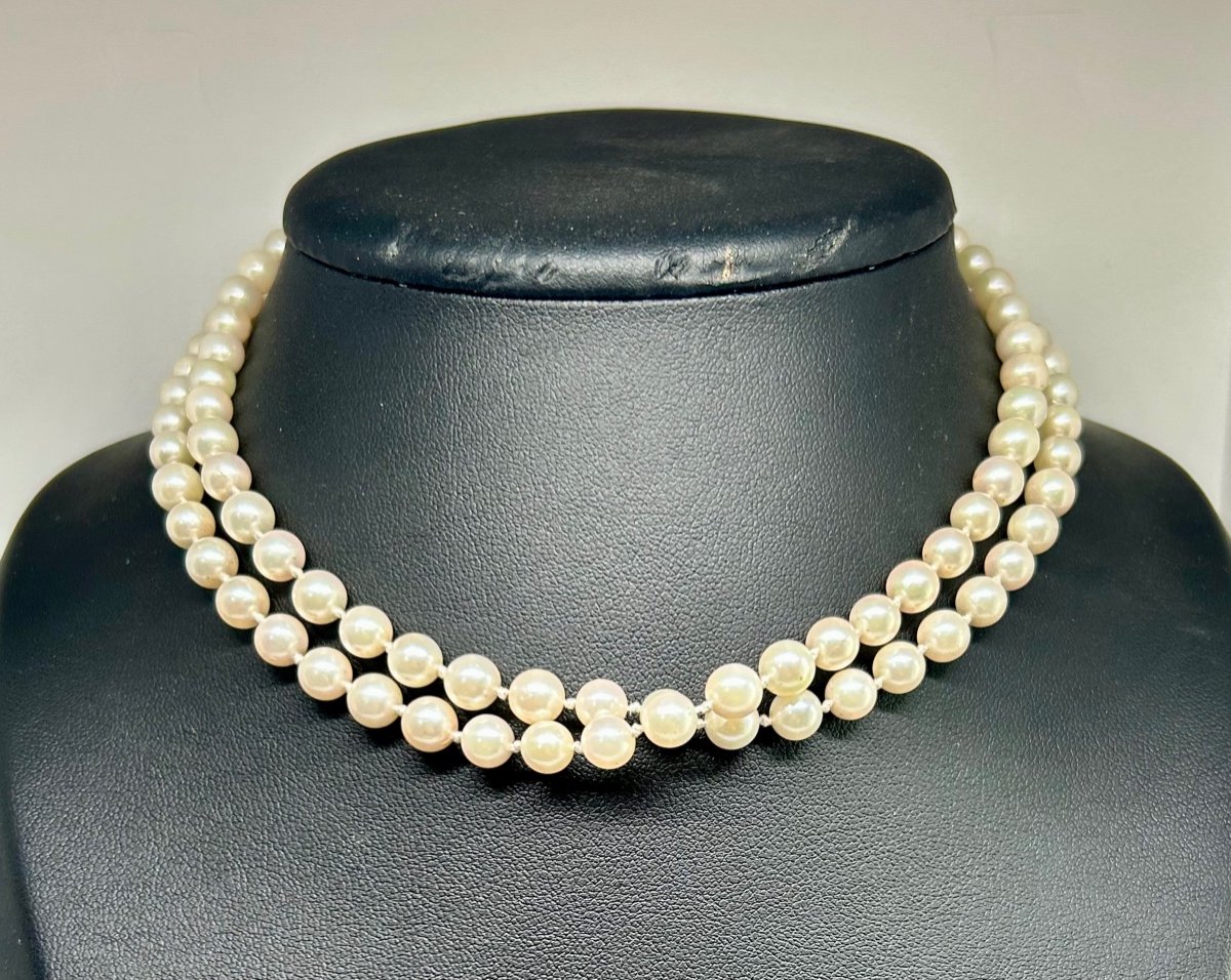Collier en perles, fermoir or blanc et diamant-photo-2