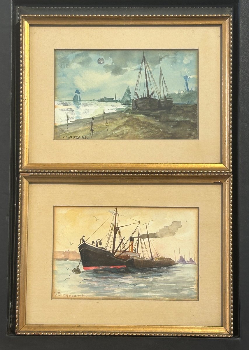 C. Siegmund, Pair Of Art Deco Marine Watercolors 