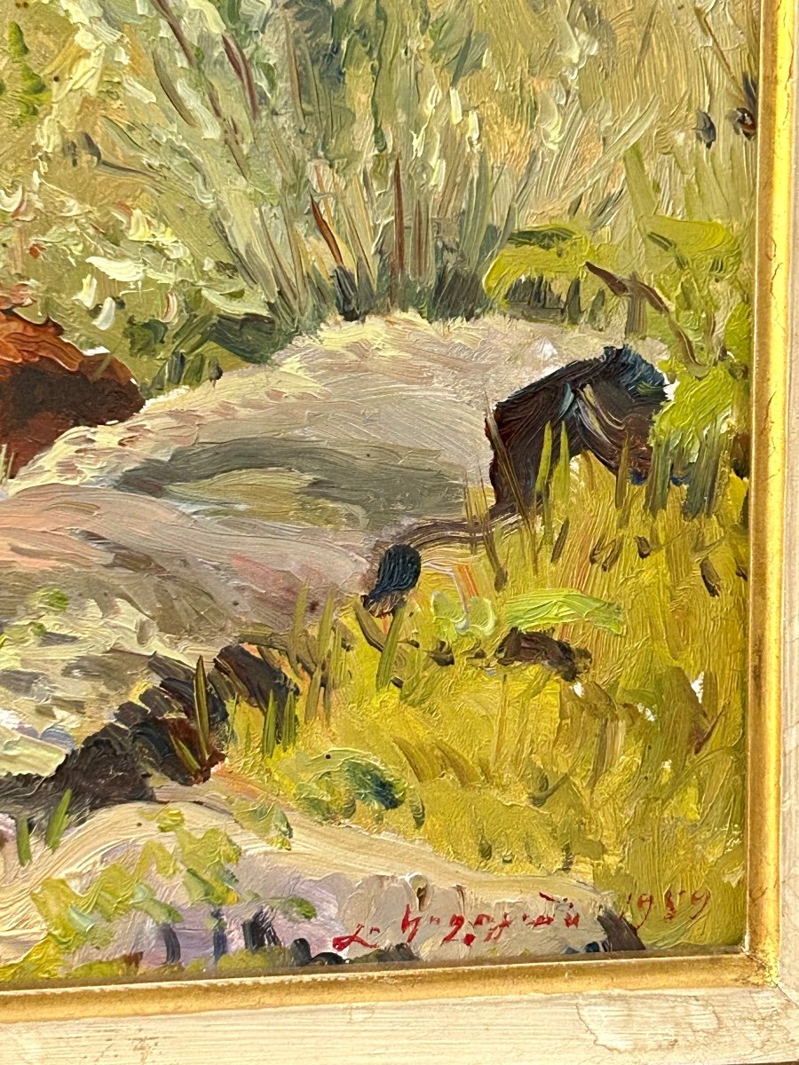 Oil On Cardboard Representing A Cow, Illegible Signature-photo-6