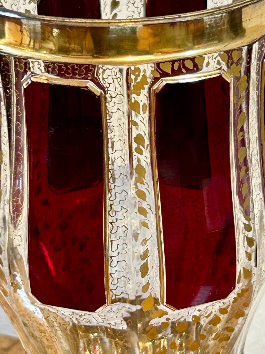 F. Egermann - Moser, Crystal Chalice, Ruby Cabochons And Gilding-photo-3