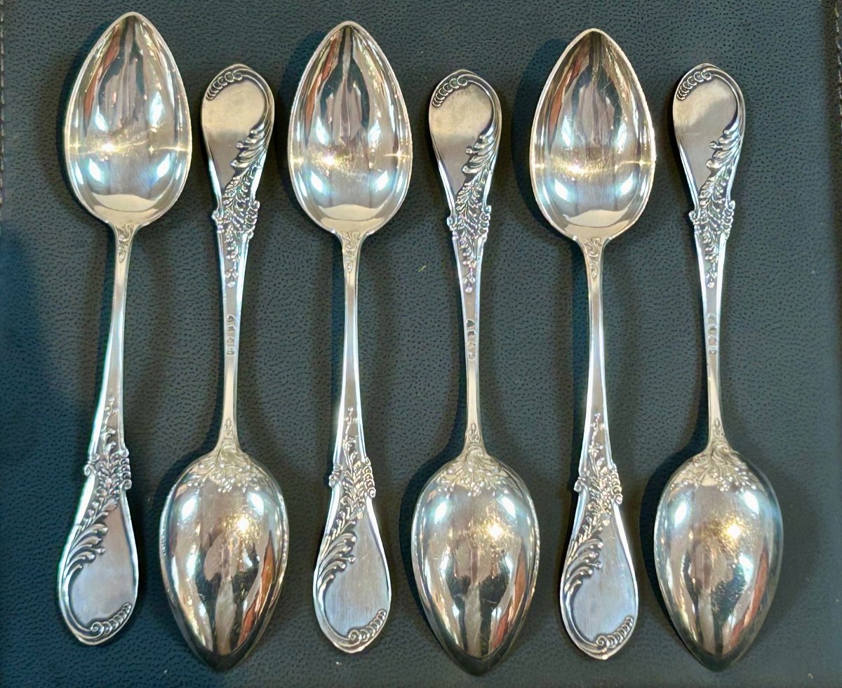 Box Of 6 Art Nouveau Teaspoons In Solid Silver-photo-3