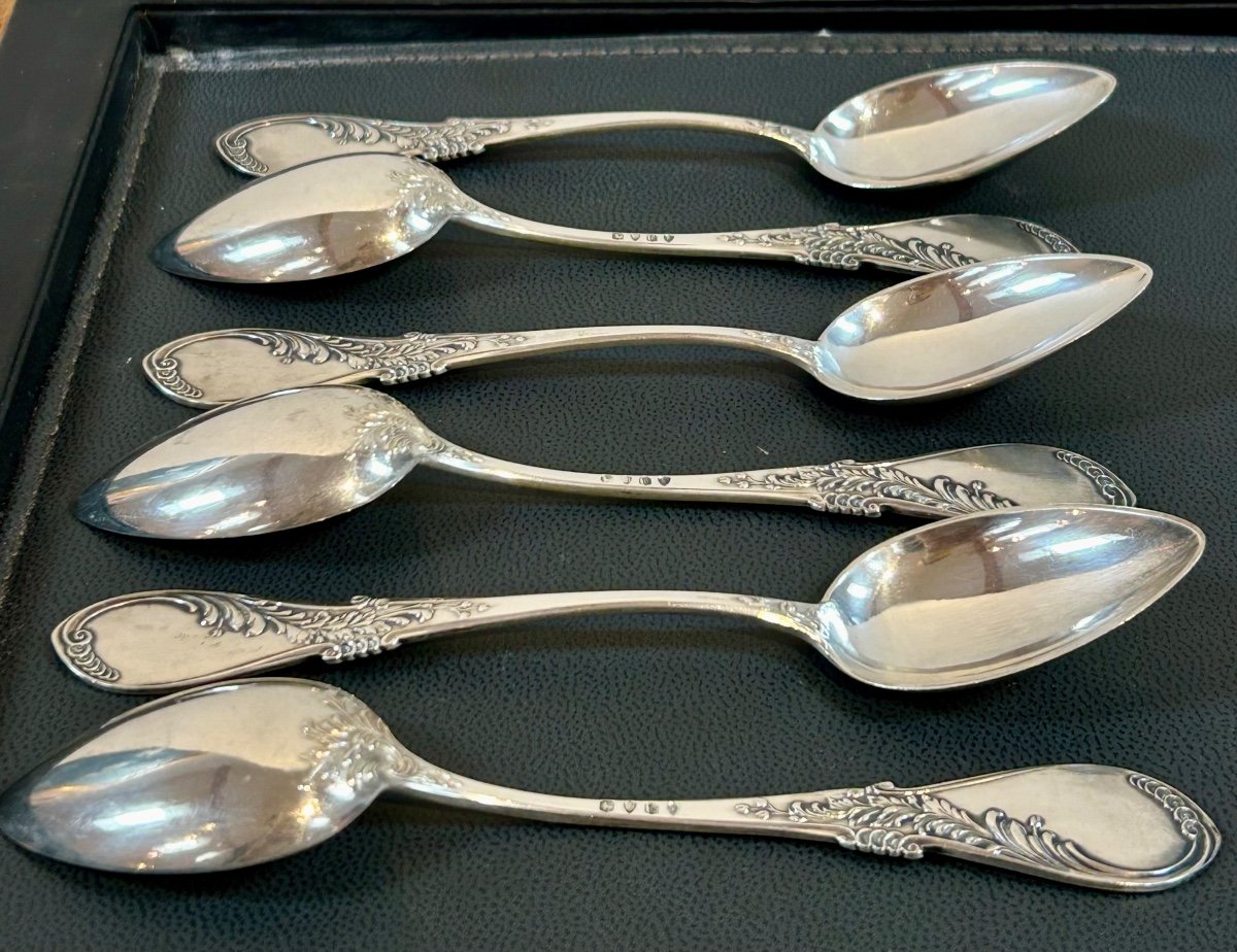 Box Of 6 Art Nouveau Teaspoons In Solid Silver-photo-5