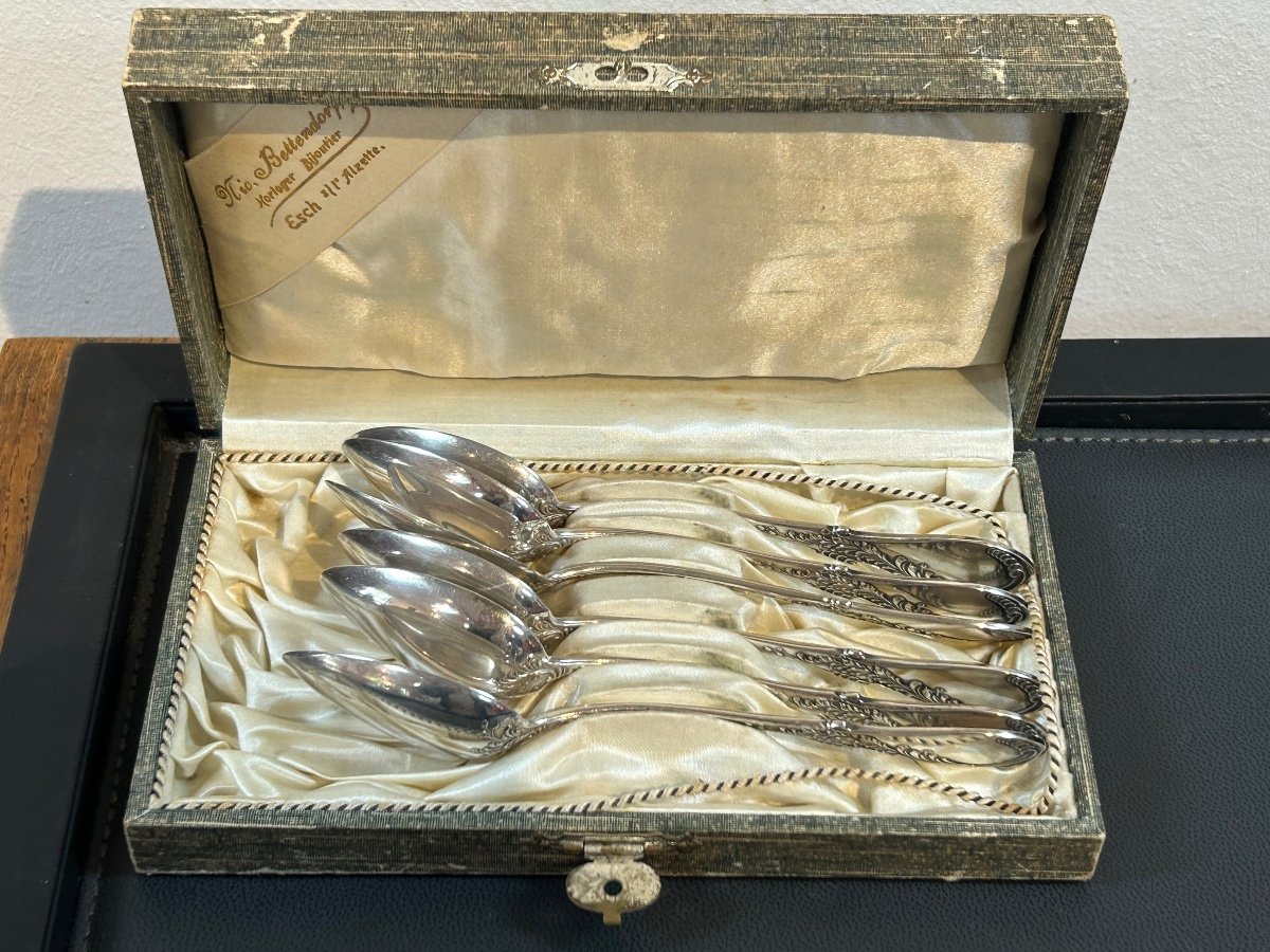 Box Of 6 Art Nouveau Teaspoons In Solid Silver-photo-6