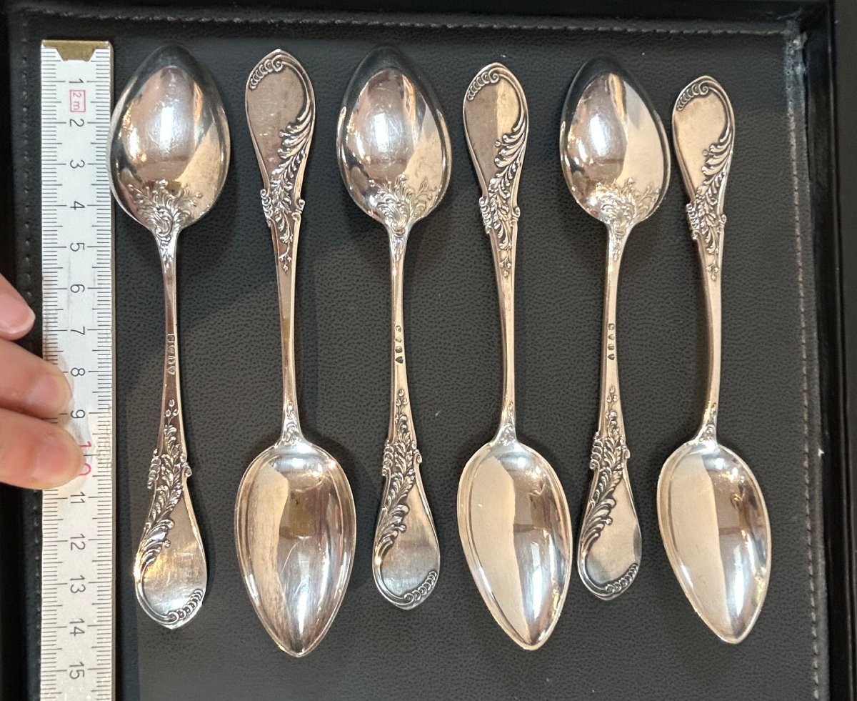 Box Of 6 Art Nouveau Teaspoons In Solid Silver-photo-8