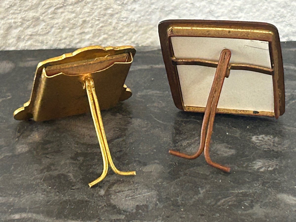 Set Of 4 Small Frames, Brass And Enamel-photo-1