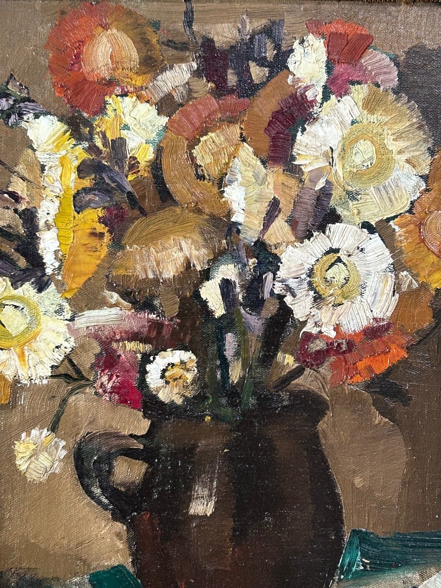 J. Maes, bouquet de fleurs huile sur panneau-photo-1