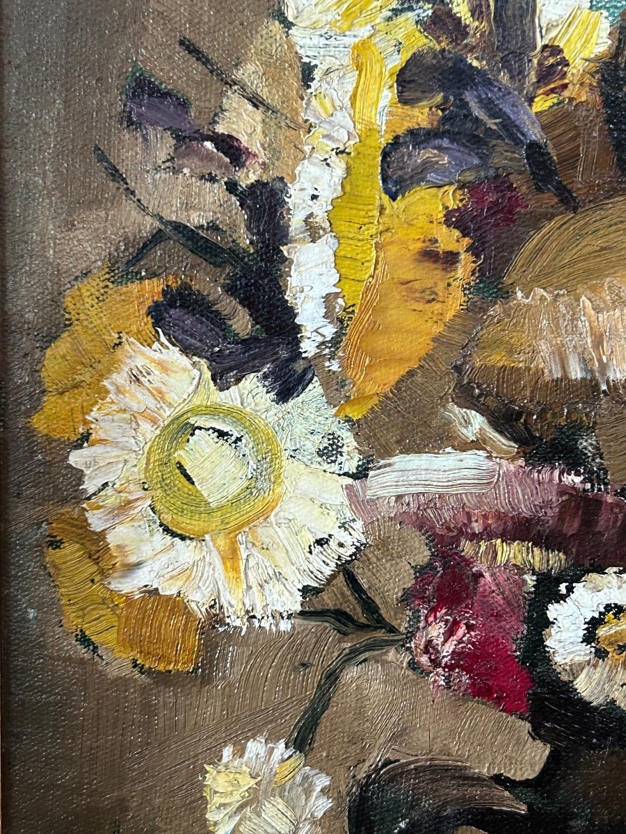 J. Maes, bouquet de fleurs huile sur panneau-photo-5