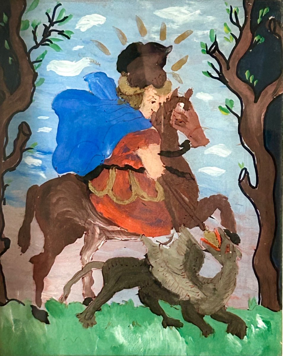 Glass Painting “st. George Slaying The Dragon”